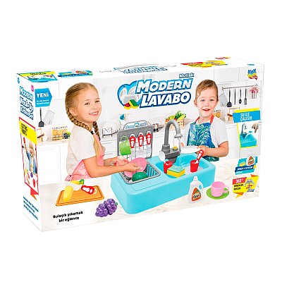 Pilli Su Akıtan Modern Lavabo (Mavi)